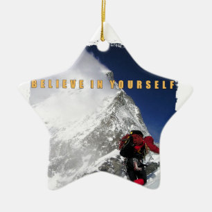 Motivational mountain climber ceramic tree decoration