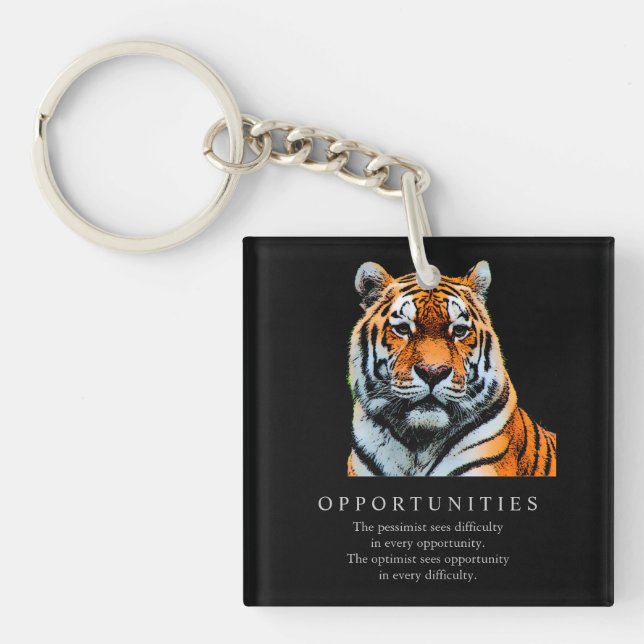 Motivational Opportunities Saying Quote Tiger Key Ring (Front)