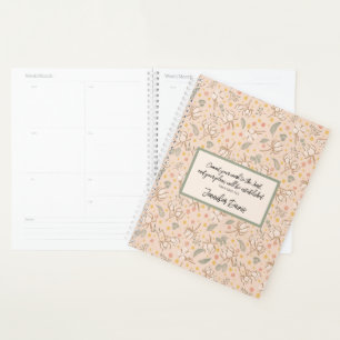 Motivational Peach Cotton Plant and Green Leaves Planner