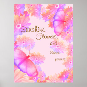 Motivational Pink Floral Butterfly Poster