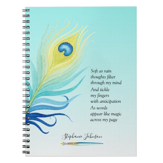 Motivational Poem for Writers Peacock Quill Pen Notebook (Front)
