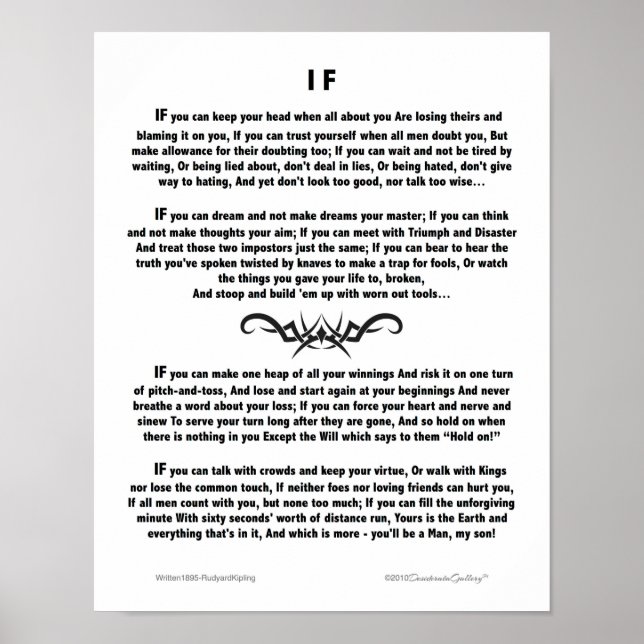 Motivational Poem IF by Rudyard Kipling Poster (Front)