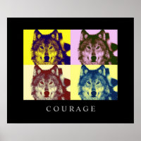 Motivational Pop Art Courage Wolf Poster Print