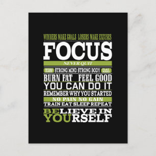Motivational poster stay focused work hard GYM  Postcard