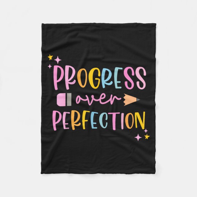 Motivational Progress Over Perfection Back to Fleece Blanket (Front)