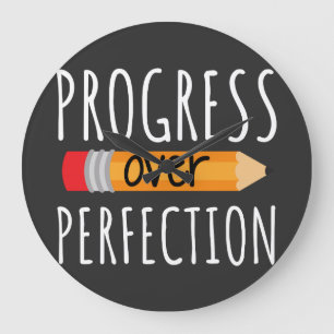 Motivational Progress Over Perfection Large Clock