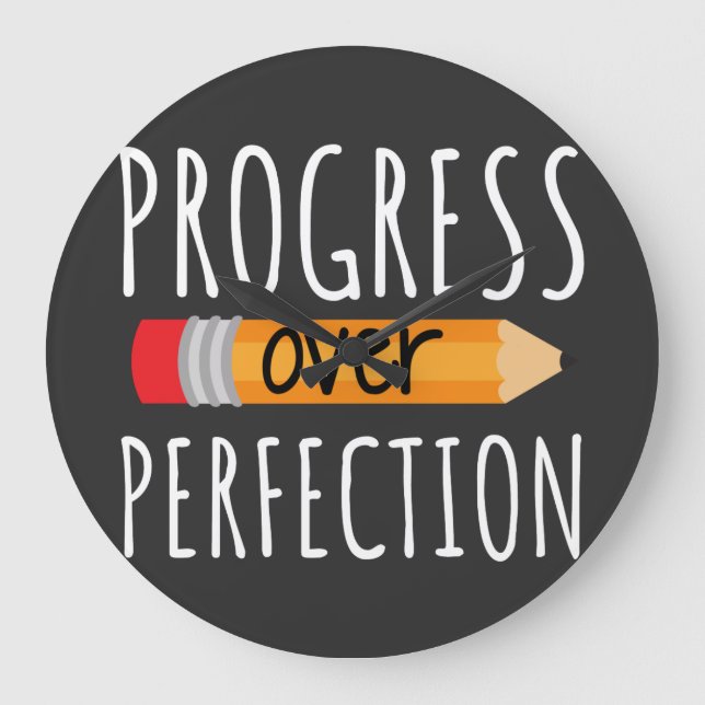 Motivational Progress Over Perfection Large Clock (Front)