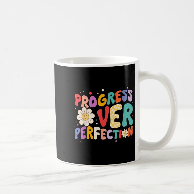 Motivational Progress Over Perfection Teacher Back Coffee Mug (Right)