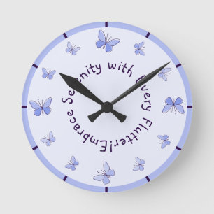 Motivational Purple Blue Butterflies Kids' Room Round Clock