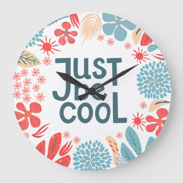 Motivational Quote, Abstract Floral Frame. Large Clock (Front)