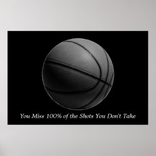 Motivational Quote Basketball Black & White Poster
