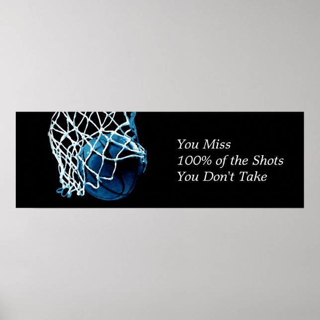 Motivational Quote Basketball Blue Black Poster (Front)