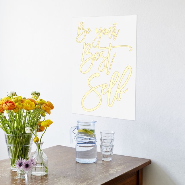 Motivational Quote Be Your Best Self Script White Foil Prints (Laydown (Kitchen))