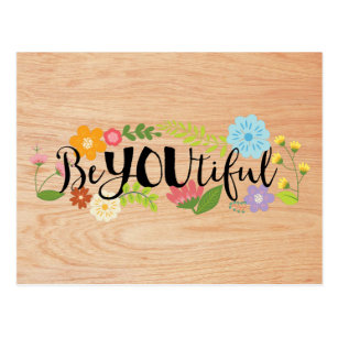 Motivational Quote "BeYOUtiful" Boho Floral Type Postcard