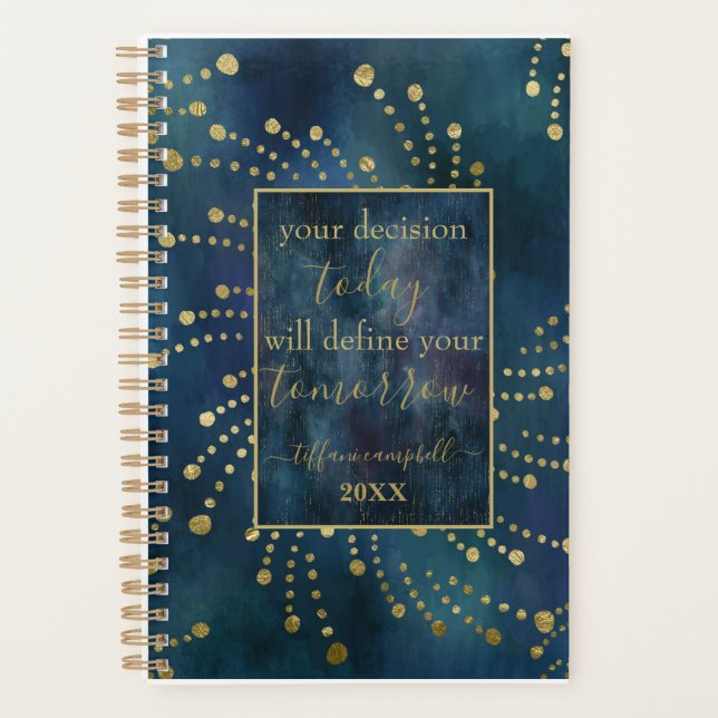 Motivational Quote Blue and Gold Planner (Front)
