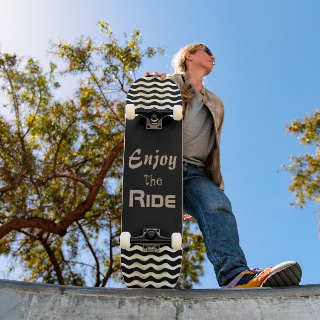 Motivational Quote Enjoy the Ride with Waves Black Skateboard (Outdoor 1)
