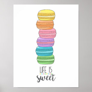 Motivational Quote Life is Sweet Macarons Kitchen Poster