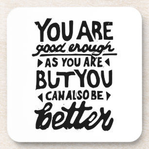 Motivational Quote Lino Print Coaster
