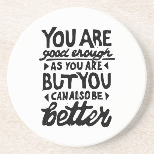 Motivational Quote Lino Print Round Sandstone Coaster
