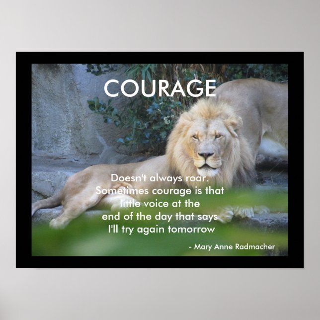 Motivational Quote Lion Hearted Courage Poster (Front)