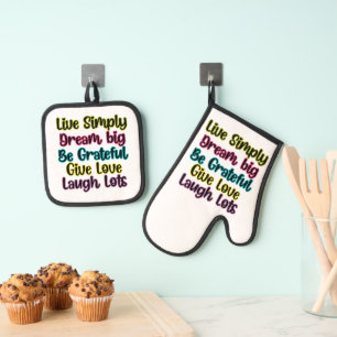 Motivational Quote Live Simply Dream Give Love Oven Mitt & Pot Holder Set