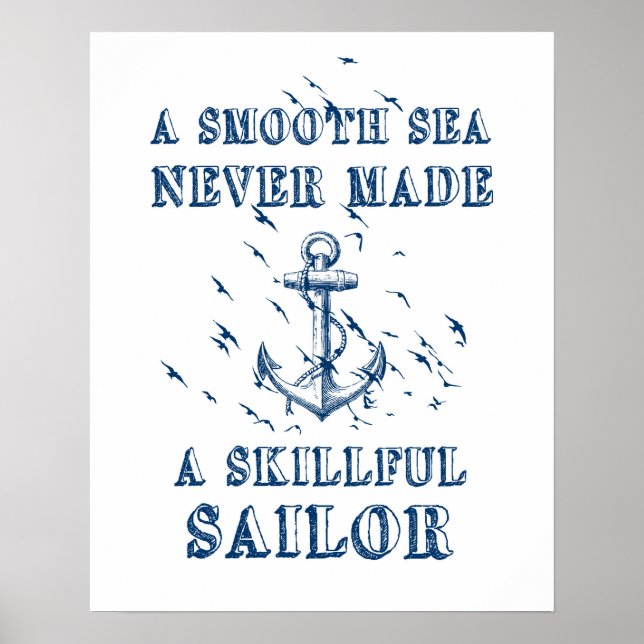 Motivational quote poster Nautical anchor blue (Front)