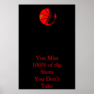 Motivational Quote Red Black Basketball Poster