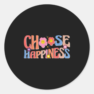 Motivational Quote Retro Groovy Choose Happiness Classic Round Sticker