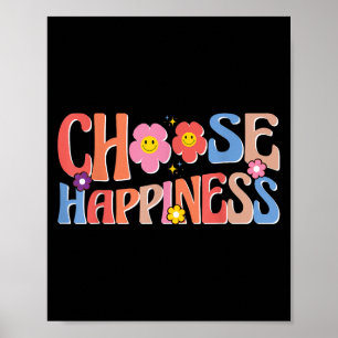 Motivational Quote Retro Groovy Choose Happiness Poster