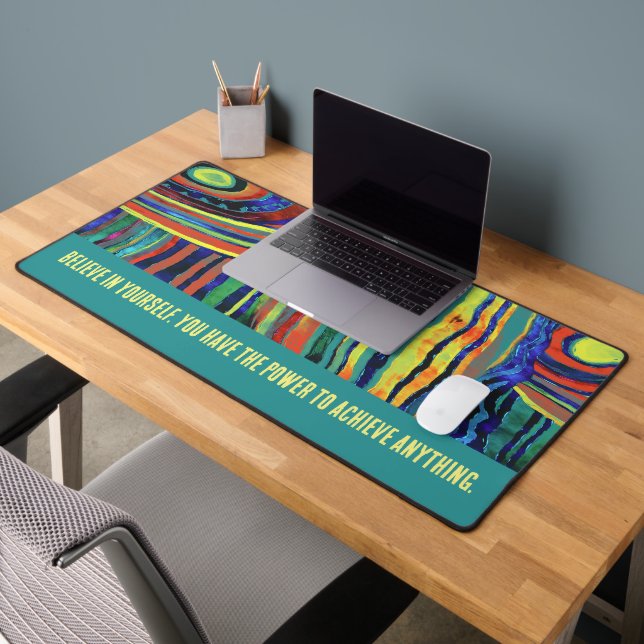 MOTIVATIONAL QUOTE WATERCOLOR FUNKY STRIPE DESK MAT (Office 2)