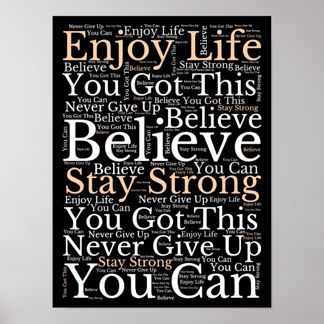 Motivational Quotes. WordArt Pattern White Black Poster (Front)