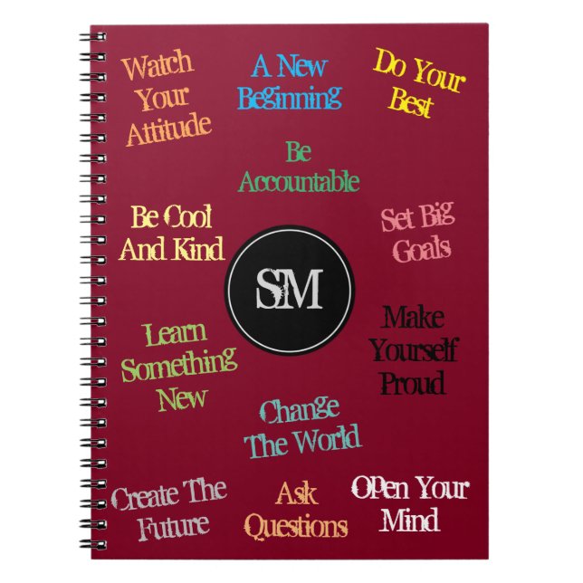 Motivational Quotes Your Monogram Burgundy Colour Notebook (Front)