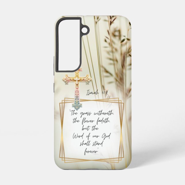 Motivational Scripture Nature Grass Pastel Cross Samsung Galaxy S22 Case (Back)