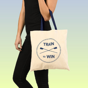 Motivational sports quote train to win tote bag