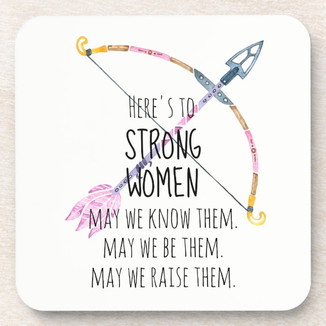 Motivational Strong Women Bow Arrow Boho Feather  Coaster (Front)