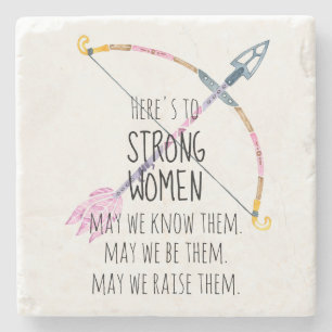 Motivational Strong Women Bow Arrow Boho Feather Stone Coaster