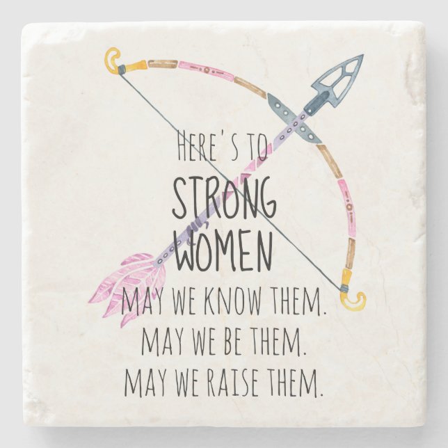 Motivational Strong Women Bow Arrow Boho Feather  Stone Coaster (Front)