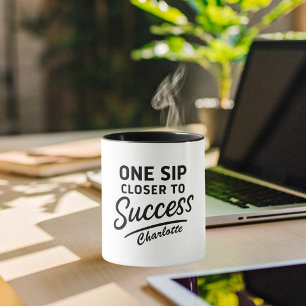 Motivational success quote black white mug