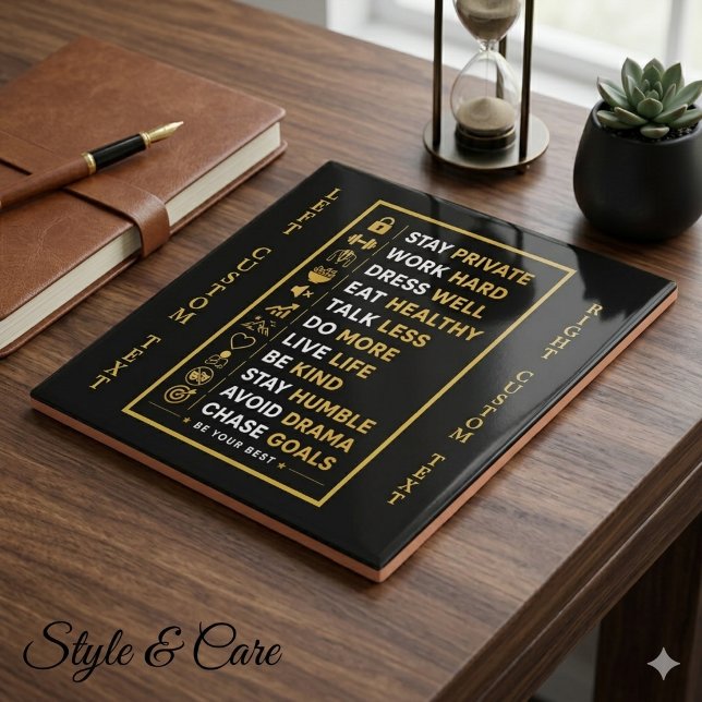 Motivational Success Quotes Black Gold Typography Ceramic Tile (Motivational Success Quotes Black Gold Typography Ceramic Tile)