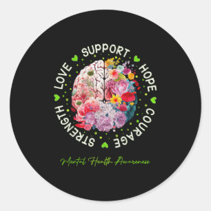 Motivational Support Floral Brain Mental Health Aw Classic Round Sticker