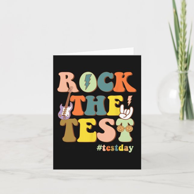 Motivational Teacher Student Rock The Test Testing Card (Front)