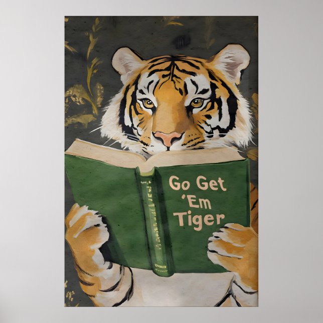 Motivational Tiger Reading Print Humourous Bookwor (Front)