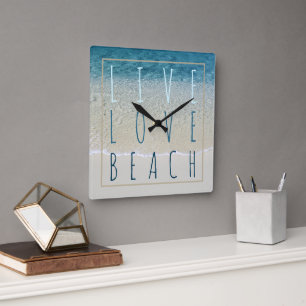 Motivational Turquoise Blue Ocean Surf Waves Photo Square Wall Clock
