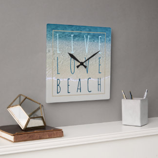 Motivational Turquoise Blue Ocean Surf Waves Photo Square Wall Clock
