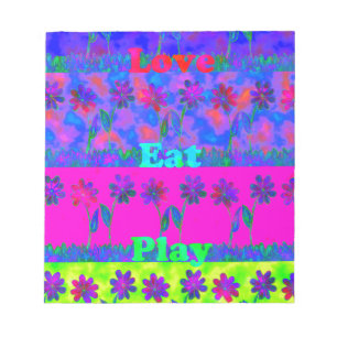 Motivational Vibrant "Eat Love & Play" Art Print Notepad