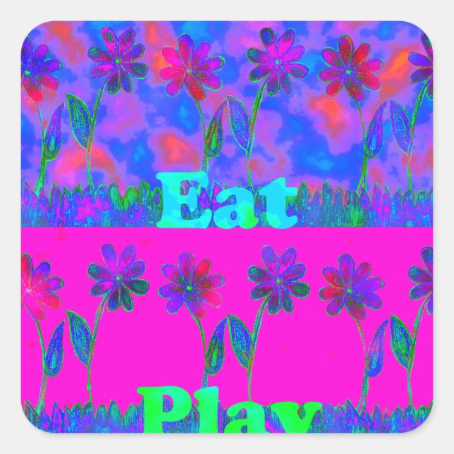 Motivational Vibrant "Eat Love & Play" Art Print Square Sticker (Front)