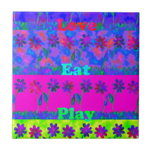 Motivational Vibrant "Eat Love & Play" Art Print Tile
