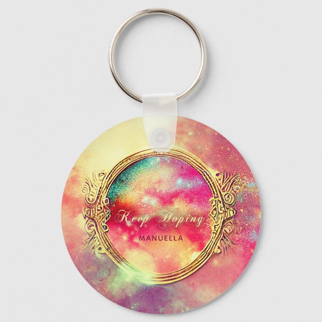 Motivational Waterclor Galaxy Crystal Ball Custom  Key Ring (Front)