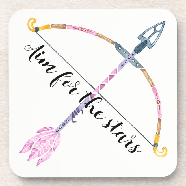Motivational Watercolor Bow Arrow Boho Feather  Coaster (Front)