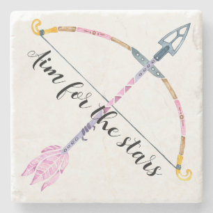 Motivational Watercolor Bow Arrow Boho Feather  Stone Coaster